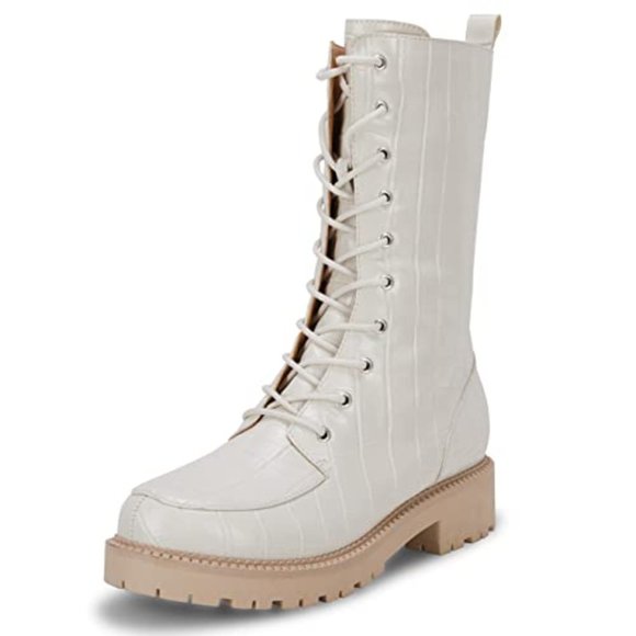 Coutgo Womens Mid Calf Lace Up Boots Lug Sole SIZE 6.5 - Picture 2 of 4